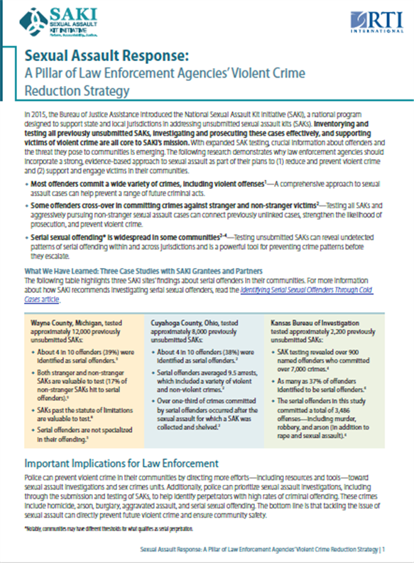 Sexual Assault Response A Pillar of Law Enforcement Agencies’ Violent